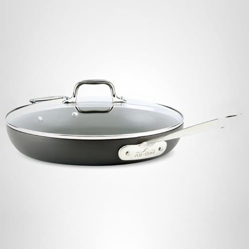 ALL-CLAD HA1 HARD ANODIZED NONSTICK FRY PAN 12 INCH INDUCTION OVEN BROILER SAFE 500F, LID SAFE 350F POTS AND PANS, COOKWARE BLACK