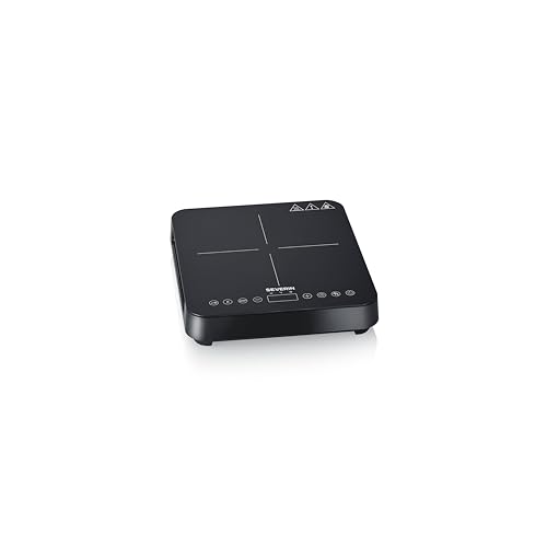 Placa de inducción, 1 fuego, 10 ajustes de potencia, temperatura de 60 a 240 °C, pantalla táctil, Ø 22cm, placa mate vitrocerámica, detección de ollas, negro, 2.000 W, KP 1026