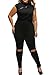 Women's 1PC Trendy Jumpsuit Sleeveless Broken Hole Waisted Club Long Romper Outfit, Large, Black Zipper
