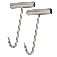 TinaWood 2pcs Stainless Steel T Hooks T-Handle Meat Boning Hook for Kitchen Butcher Shop Restaurant BBQ Tool