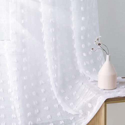 Guken Sheer Curtains Length Pom Pom