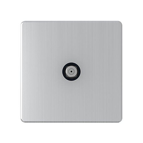 AET SL1GSKYBL Screwless Satin Chrome Flat 1 Gang Sky Socket Black Insert