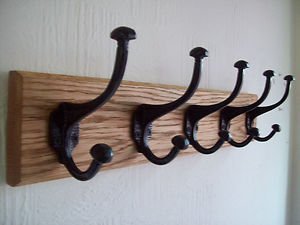 Ironmongery World Solid Oak Wooden Cast Iron Antique Hat and Coat Hooks Pegs Rail Rack C6-9 Hooks - 98cm (Image Showing 5 Hook Rack for Illustration Purposes Only)