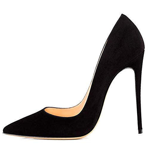 GEEDIAR High Heels, Womens Pointed Toe Slip on Stilettos Party Wedding Pumps Large Size Basic Shoes Handmade … Black - Thumbnail 4