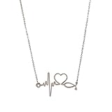 Pusheng Stainless Steel Heartbeat Cardiogram Pendant Necklace for Women,21