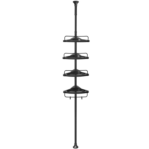 SONGMICS Shower Corner Shelf, 4-Tier Bathroom Shower Shelf, 85-305 cm Adjustable Shower Caddies, Bathroom Organiser, Black BCB001B01