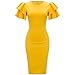 Bodycon4U Women's Ruffle Sleeve Round Neck Bodycon Club Party Cocktail Evening Wedding Pencil Midi Dress Yellow L
