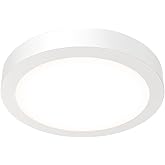 Juno Slim Basics 6 Inch LED Ceiling Light, Low Profile Surface Mount Downlight for Shower or Closet Lighting, 3000K/4000K/5000K Selectable White Light, Edged Trim, Wet Rated, Matte White