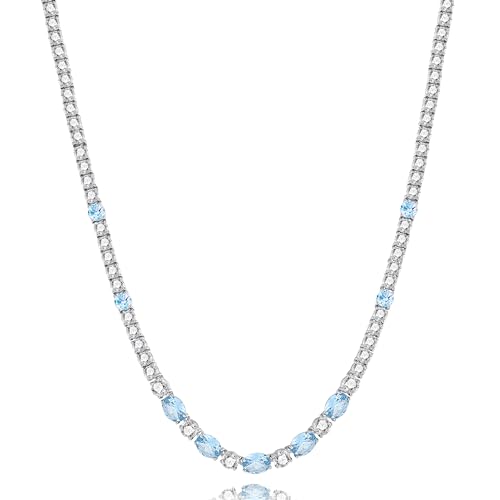 FANCIME Sterling Silver Created Aquamarine Tennis