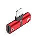 Headphone Jack Adapter, 2 in 1 Dual Splitter for iPhone 8/8 Plus/X (10) / 7/7 Plus/Xs/Xs Max/XR Earphone Audio Cable and Charger Accessories, Headphone Music Dongle Phone Call Adapter, Red