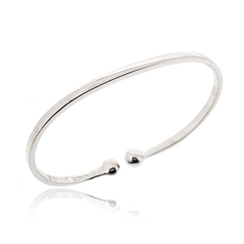 Sovats 925 Sterling Silver Open Cuff Ring, Minimalist Adjustable Band with Ball Ends for Women