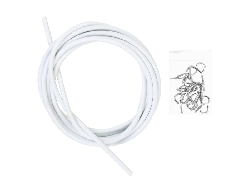 Invero® 4 Metre Long White Window Net Curtain Wire Cord Cable Kit with 16 Hooks and Eyes