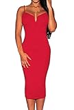 ZKESS Women's Sleeveless Plunging V Neck Cocktail Bodycon Dress S Size Red