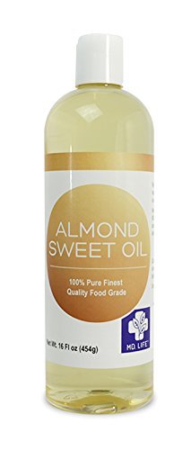 Save $$ MD.LIFE Sweet Almond Oil - 16oz Compare to Sweet Almond Oil Triple AAA+ Grade Quality Hexane Free For Hair, Skin & Face - 100% Pure from Spain - Cold Pressed - 16 fl oz by Pure Body Naturals