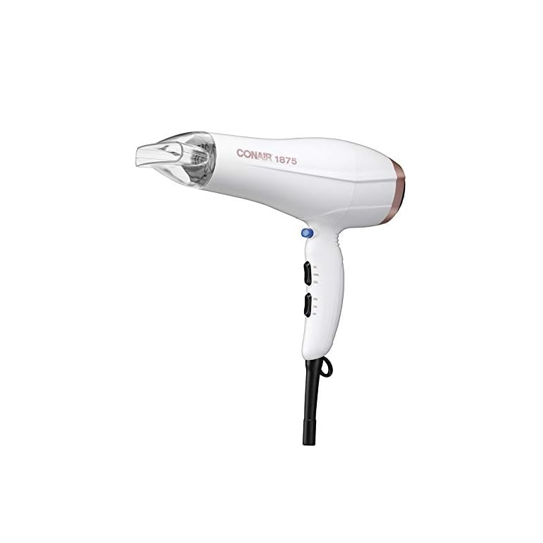 Conair 1875W Double Ceramic Hair Dryer, White/ Rose Gold, Pack of 1