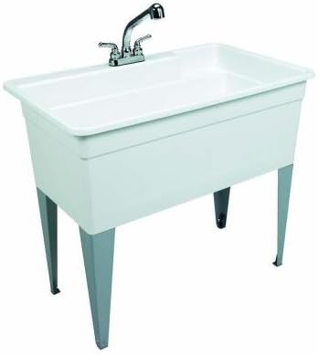Utilatub Combo 40 in. x 24 in. Polypropylene Single Floor Mount with Pull-Out Faucet, P-Trap and Supply Lines in White