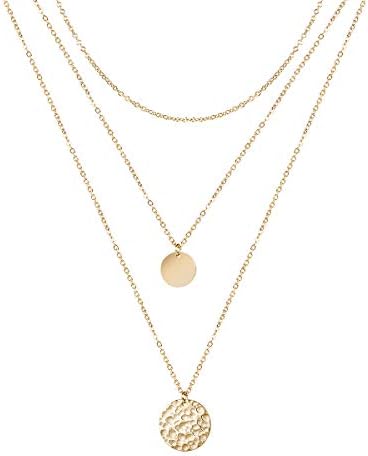 Dainty Disc Chokers Necklace Layered Circle Necklace Bar Y Pendant Necklace 14K Real Gold Plated Necklace for Women