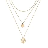dainty layered necklace hammered disc pendant necklace coin necklace choker necklace 14k real gold plated necklace simple necklace for women
