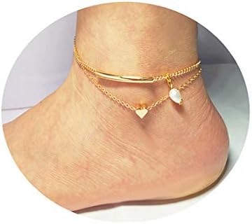 Mooinn Dainty Anklet Bracelet, Gold Chain Anklet Delicate Crystal Cute Mermaid Tail Tiny Heart Bar Foot Jewelry Boho Ankle Bracelets for Women,2pcs Pack