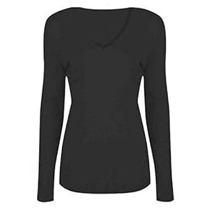 Vrouwen dames effen slim fit lange mouw V-hals t-shirt top