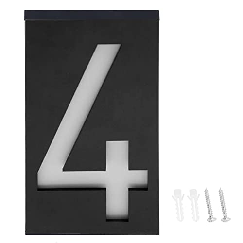 LED Solar House Number Light doorplate, Garden Yard Building Door Wall Address Numbers lamp Sign Plate Solar Powered, LED Lighted Up Outdoor Plaque for Home House Street(Number 4)