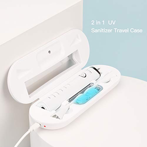 Sonic Electric Toothbrush with UV Sanitizer Travel Case，Wireless Rechargeable Sterilizer Powered Tooth Brushes for Adults, 5 Optional Modes, 2 Mins Smart Timer, USB Fast Charging & Replace (White) - Thumbnail 5