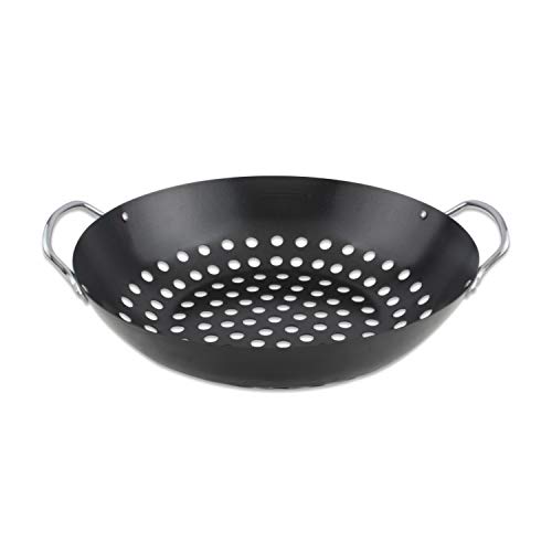 KAMaster Grill Wok for Big Green Egg Non-Stick Grill Basket Pan Round Grilling Wok with Handle M/L/XL Big Green Egg Accessories for STRI Fry,Shrimp,Chicken & Vegetable - Thumbnail 7