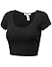 Fifth Parallel Threads FPT Womens Basic Short Sleeve Scoopneck Crop Top Black S