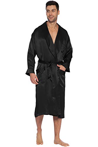 Intimo Men's Classic Silk Robe, Black, Medium