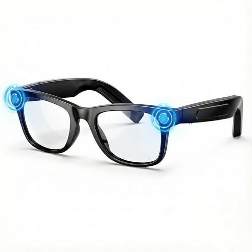 HD Camera Glasses, 8MP 1080P AI Connected Bezel, Dual Core Processor with AI Assistant for Real Time Translation, 410 Mah Offering 16 Hours of Battery Life, Wi-FI Bluetooth Smart Bezel