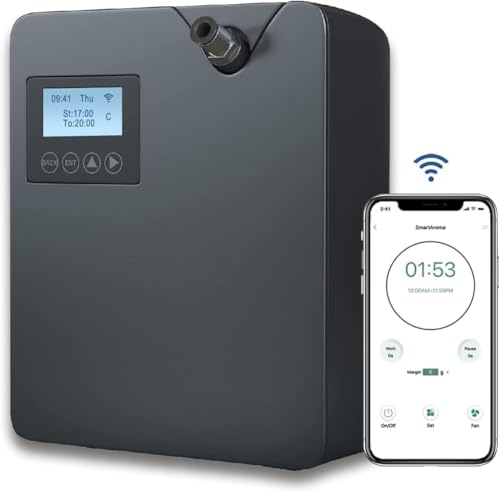 BWEFVB Máquina de Aire aromática Inteligente, Tecnología Profesional de difusión de Aire frío, Difusor de aceites Esenciales sin Agua, Difusor de aromaterapia montado en la Pared, 300 ml (Negro)
