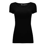 OThread & Co. Women's Short Sleeves T-Shirt Scoop Neck Plain Basic Spandex Tee (Small, Black)