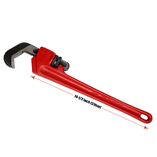 GETUHAND 14-1/2-inch Heavy Duty Hex Pipe Wrench, Model T-017 Straight Plumbing Wrench, 5/8" - 1 1/4" Capacity