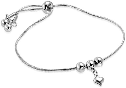 Stainless Steel Love Heart Charm Snake Chain Adjustable Copper &amp; Silicone Slider/ Slide Lock Anklet