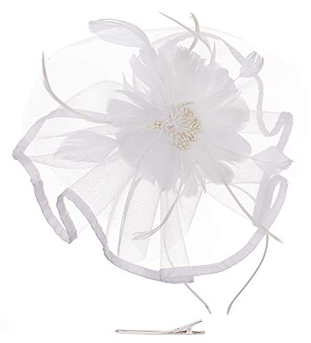 Fascinators Hat Flower Mesh Ribbons Feathers on a Headband and a Clip Tea Party Headwear for Girls and Women - Thumbnail 2