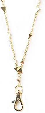 Michelle Women's Fashion Lanyard Silver Triangle Necklace with Swivel Clasp (Gold)