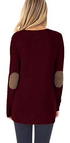 HARHAY Women's Long Sleeve Faux Suede Casual Blouse Tunic Shirt Tops Wine Red M