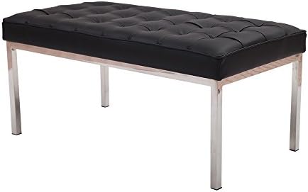 Emorden Furniture Florence 2 Seater Bench. Black Italian Leather, Multi Density Foam Cushion & Fire Retardant Compliant.