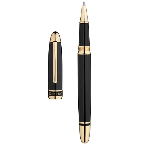 BEILUNER 315 Bolígrafo Roller de Lujo, Acabado en Oro 24K Premiun y Laca Piano Pulida, Set de Regalo Ejecutivo para Profesionales y Graduados, Estilográfica de Oficina Refinada - Negro y Oro