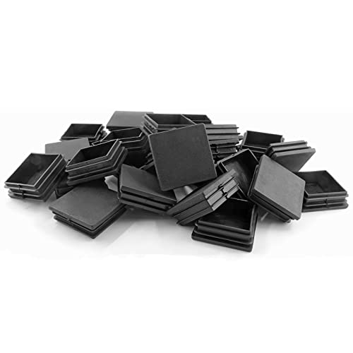 12 Pack Square Plastic End Caps – 3/4 Inch Insert Plugs For Square Tubing, Black Ribbed Design, Floor Protection Glides For Chair Legs, Fence Posts, Furniture, Easy Install, Durable