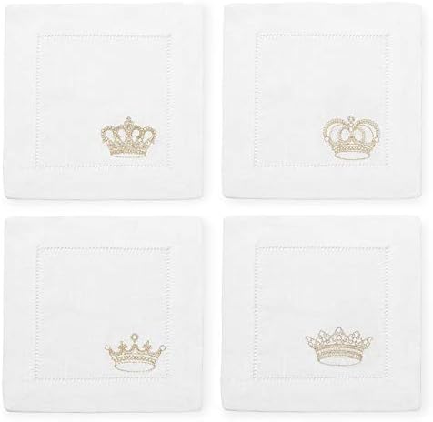 SFERRA Royalty Cocktail Napkins (6" x 6") - Set of 4 (White/Gold)