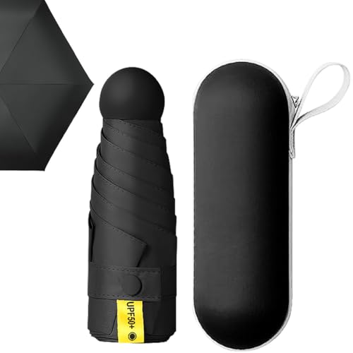 MXHIGO Mini Paraguas de Bolsillo para Lluvia y Sol, Sombrilla Plegable con Protección UV, con 6 Varillas, Ligero y Portátil, Mini Paraguas Plegable con Estuche, Ideal para el Uso Diario y los Viajes