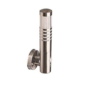 BRILLIANT lamp Gerna buitenwandlamp staande bewegingsmelder roestvrij staal | 1x C35, E27, 8W, geschikt voor kaarslampen (niet inbegrepen) | Schaal A ++ tot E | IP-beschermingsklasse: 44 – spatwaterdicht