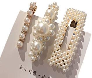Hair Ornaments Hair Barrettes Hair Pins Set - 3 Pcs Handmade Artificial Pearls Wrapped Hairpins Hair Clips Hair Barrettes Metal Alligator Rhinestone Duckbill Clips Hair Ornaments Gir (3 pcs Hair Pins)