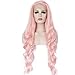 Ebingoo Natural Long Wavy Middle Part Pink Synthetic Lace Front Wig for Women Girls 26 inch( with Wig Cap)