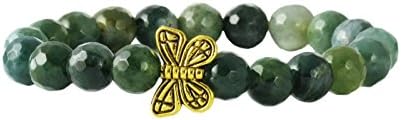 HathaFit Natural Stone 8mm Handmade Beaded Fashion Stretch Bracelet (Natural Moss Agate)