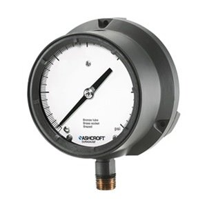 ASHCROFTDuragauge Type 1379 Solid Front Aluminum Case Glycerin Filled Pressure Gauge, 316 Stainless Steel Bourdon Tube and Tip, 316 Stainless Steel Socket, 4-1/2" Dial Size, 1/2" NPT Lower Connection, 0/1500 psi Pressure Range