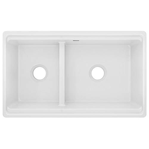 Elkay SWUF3320WH Fireclay 60/40 Double Bowl Farmhouse Sink with Aqua