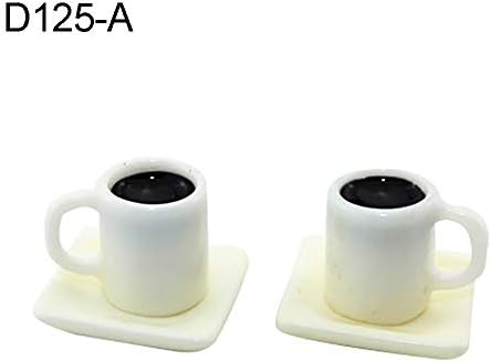 lyq Dollhouse Coffee Cup + Saucer, 1/12 Dollhouse Wooden Miniature Coffee Cup Saucer Simulation Model Kids Toy - D125-A