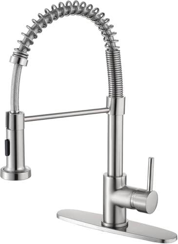 YUUTY Mezcladora para Fregadero, Llaves para Fregadero con rociador desplegable, Níquel Cepillado de Acero Inoxidable Grifo de Cocina, 1 o 3 Agujeros Monomando Para Fregadero para Granja Lavandería RV
